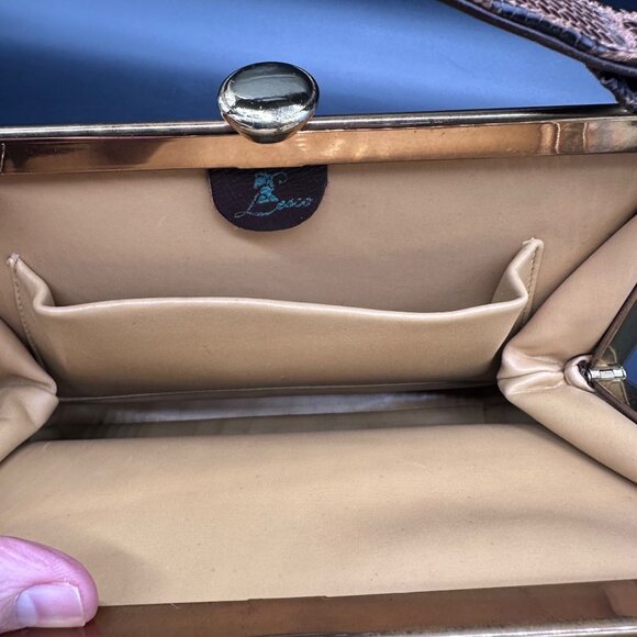 Vintage Purse Crocodile Alligator Lizard Leather Handbag Lesco Mid Century Brown - Picture 7 of 16